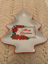 Vintage Christmas Tree Shaped Dish with Poinsettias - £5.46 GBP