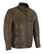 Cafe Racer Waxed Lambskin Brown Motorcycle Jacket Vance Leather VL550CBR - $159.60