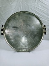 Vintage Early American Style Aluminum Handled 17&quot; Round Serving Tray Iris #799 - $29.95