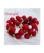 Red White Gold Coral Memory Wire Bracelet - £15.26 GBP