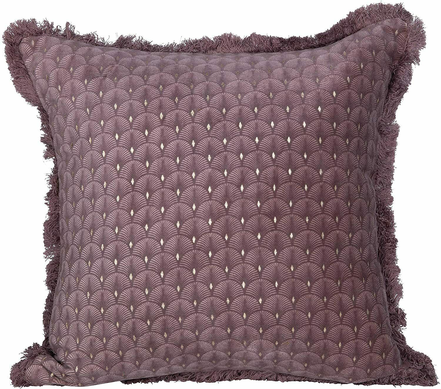 Creative Co-Op Square Cotton & Velvet Fringe Pillow, Plum - $29.97