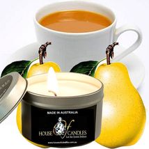 White Tea &amp; French Pears Eco Soy Wax Scented Tin Candles, Vegan, Hand Poured - £11.86 GBP+
