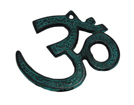 Terrapin Trading Brass Blue OM AUM 5&quot; AUHM Plaque Symbol Hindu Buddhist Diwali W - £15.33 GBP