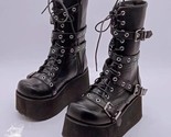  big size 43 women boots black lace up buckle round toe wedges platform boots punk thumb155 crop