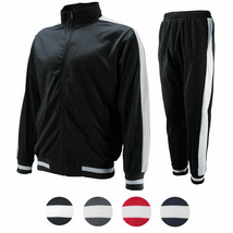 vkwear Men&#39;s Striped Athletic Running Jogging Gym Slim Fit Sweat Track Suit Set - £37.32 GBP