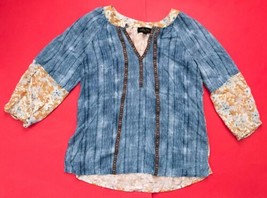 Melissa Paige Peasant Top Petite Shirt PS Boho Mixed Pattern Stripes Floral - £4.67 GBP