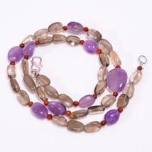 Smoky Quartz Amethyst Carnelian Gemstone Beads Necklace 3-15 mm 18&quot; UB-8114 - £7.66 GBP