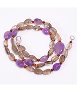 Smoky Quartz Amethyst Carnelian Gemstone Beads Necklace 3-15 mm 18&quot; UB-8114 - £7.73 GBP