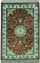Brick Red - Ivory Traditional Runner Cotton Silk Hand-Knotted Rug 3&#39; X 4&#39; Silk - £228.60 GBP