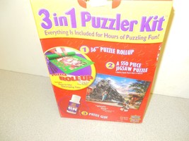 Vtg Masterpiece 3 In 1 Puzzle Kit Plus Whistle Stop Jigsaw Puzzle Mat Glue Nib - $5.18