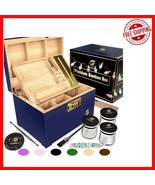 Bamboo Storage Box with Combination Lock &amp; Glass Jar Accessories, Blue - $66.32