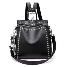 Women Genuine Leather Backpack Rivet Multifunctional Backpack Female Travel Bag  - £34.18 GBP