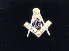14k Masonic Tie Tack Original Box White Gold Enamelled Men’s Fraternal J... - $66.40 CAD