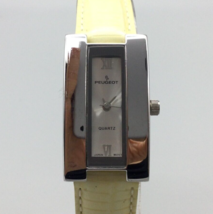 Peugeot Watch Women 26mm Silver Tone Rectangle White Leather Band New Battery - £23.48 GBP