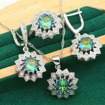 Classic Rainbow Topaz 925 Silver Jewelry Sets For Women Bracelet Earrings Neckla - $30.51