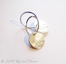 Silver Textured Moonscape Hoop Earrings - Hammered sterling circle disks drop - £15.98 GBP