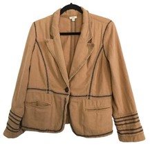 J JILL Womens Blazer Single Button Jacket Natural Tan Linen Blend Career Sz 10 - £13.03 GBP