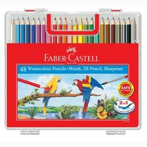 Faber-Castell Watercolor Pencil Drawing Art Brush &amp; Sharpener 48 Color Pencils - £42.01 GBP