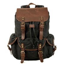 Casual oil wax Canvas Backpacks Vintage Waterproof Large Capacity Travel Bag Wom - £97.92 GBP