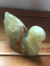 Made in Pakistan Carved Light Green w Rust &amp; Cream Accents Stone Graceful SWAN  - £22.79 GBP