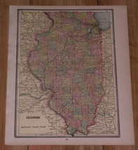 1895 Antique Map Of Illinois Chicago / Verso Iowa - £15.02 GBP