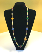 MCM Multicolor Glass Planetoid Gold Tone Rods Retro Costume Jewelry Stunning - £38.82 GBP
