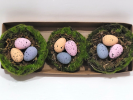 Easter Pastel Moss Natural Nest Eggs Tabletop Crafts Decor Lavender Pink 3pc - $19.79