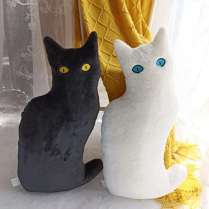 53cm Simple Plush Night Cat Toy White Black Stuffed Animal Cat Plush Throw - £10.30 GBP