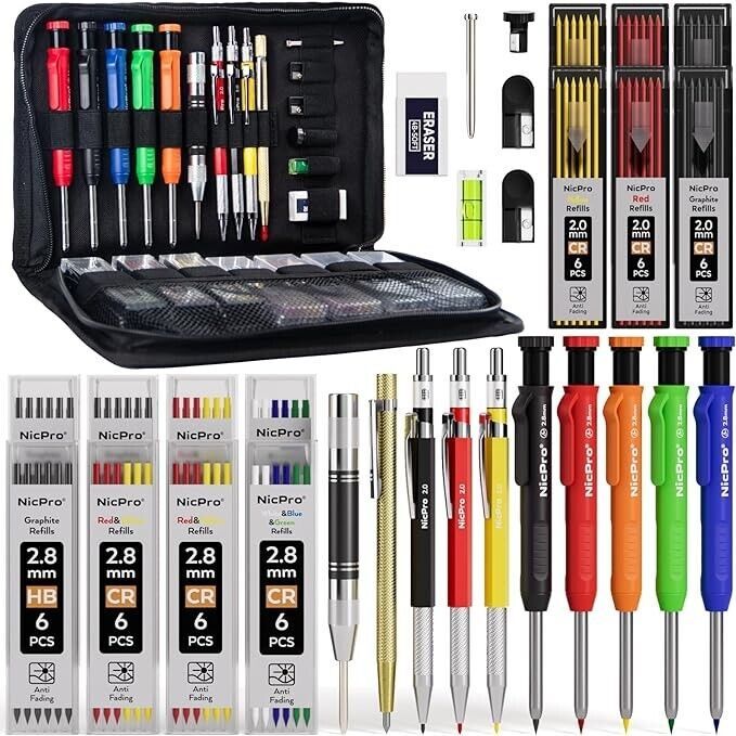 Primary image for Nicpro 31 Pack Carpenter Pencil Set with Sharpener, Mechanical Carpenter
