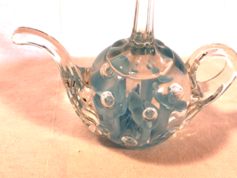Joe St Clair Blue Flower Tea Pot Paperweight Mint Signed No Box - £20.09 GBP