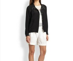 EILEEN FISHER Bomber Style Jacket Black XSmall 100% Silk Zipper Snaps St... - £39.92 GBP