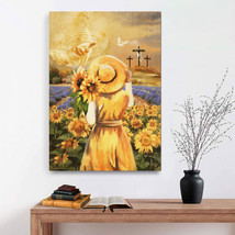 Beautiful girl Sunflower field Jesus hand Cross Jesus Christ Canvas Wall Art - £18.30 GBP+