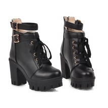 Autumn Мартин сапоги Boots Women Round Toe Buckle Shoes Women High Heel Fashion  - £56.21 GBP