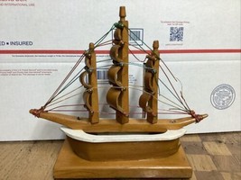 Mid Century String Art Sailboat Ship Wooden Free Standing 9.5x10.5 Handcrafted - £15.20 GBP