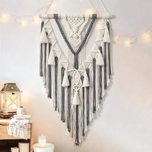 Macrame Woven Wall Hanging Boho Geometric Woven Tapestry Beige & Grey Cotton Han - £32.38 GBP