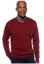 NWT  SADDLEBRED XL  COTTON CABLE KNIT V NECK SWEATER MAROON   MSRP $55. - £9.29 GBP