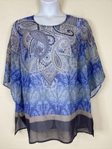 Catherines Womens Plus Size 0X Sheer Blue Paisley Blouse Flowy Elbow Sleeve - £7.27 GBP