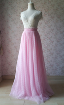 PINK Polka Dot Floor Length Tulle Skirt Women Plus Size Tulle Skirt Outfit image 2