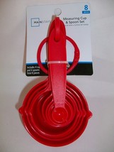 Red Kitchen Measuring Cup and Spoon Set 8 Plastic 4 Cups 4 Spoons - £10.27 GBP