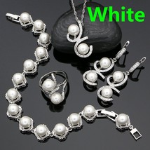 Jewelry gray pearl white crystal ring bracelet pendant necklace earrings set woman prom thumb200