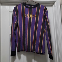 VTG GUESS Los Angeles Long Sleeve Shirt Purple Black Striped Tag Sz S / ... - £25.07 GBP