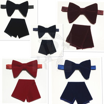 Long VELVET Jumbo New Men&#39;s Design Bow tie and Pocket Square Hankie Sets... - £19.47 GBP