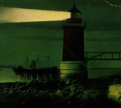 Winter Island Lighthouse by Moonlight Salem Willows MA 1912 DB Postcard - $11.83