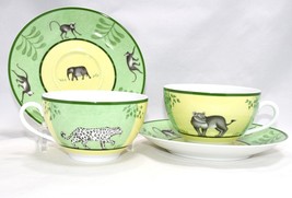 Hermes Africa Morning Cup Green 2 Set Porcelain Breakfast Soup Plates Wi... - £732.44 GBP