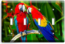 Colorful Tropical Macaw Parrots 4 Gang Light Switch Wall Plate Covers Home Decor - £14.90 GBP