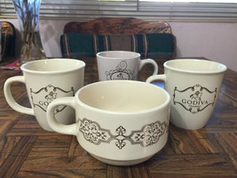 California Pantry GODIVA Chocolatier Lot of 4 Beige Cocoa Tea Soup Mugs Cups - £17.19 GBP