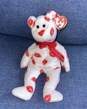 Vintage Ty B EAN Ie Baby Smooch Kisses Red Lips Valentines Day Heart Teddy Bear 8&quot; - £6.44 GBP