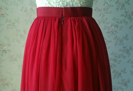 Dark Red Tulle Maxi Skirt Women Custom Plus Size Tulle Skirt for Wedding image 6