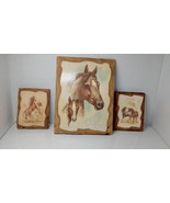 Vintage Paul Whitney Hunter Set Of 3 Wooden Backed Horse Pictures - $12.86