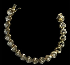 925 Gold Toned Sterling Silver Heart Bracelet Length 7Inches Signed PL - £31.89 GBP